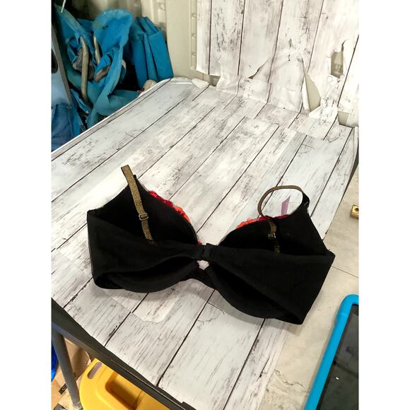 Victoria's Secret Women's Fabulous Plunge Front Hook Black/Red Roses Bra Sz 36DD - Picture 2 of 3